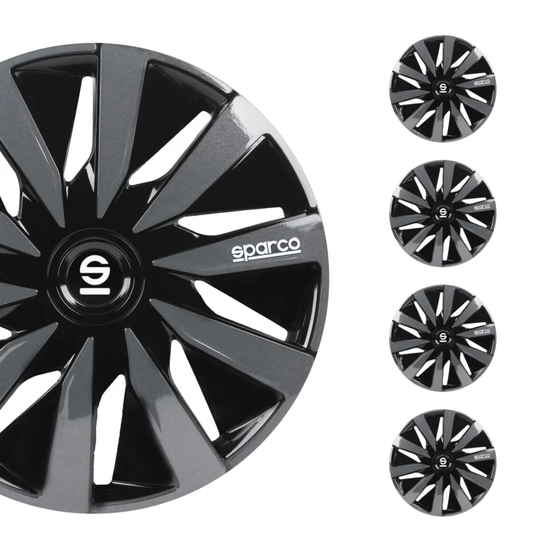Radkappen Radzierblenden Sparco Lazio 15" Zoll Abdeckung Set Schwarz Grau 4x
