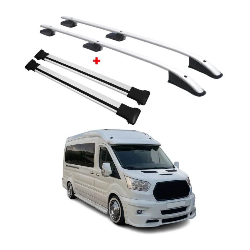 Dachreling + Dachträger für Ford Transit 2015-2026 Kurzer Radstand Alu Silber 4x