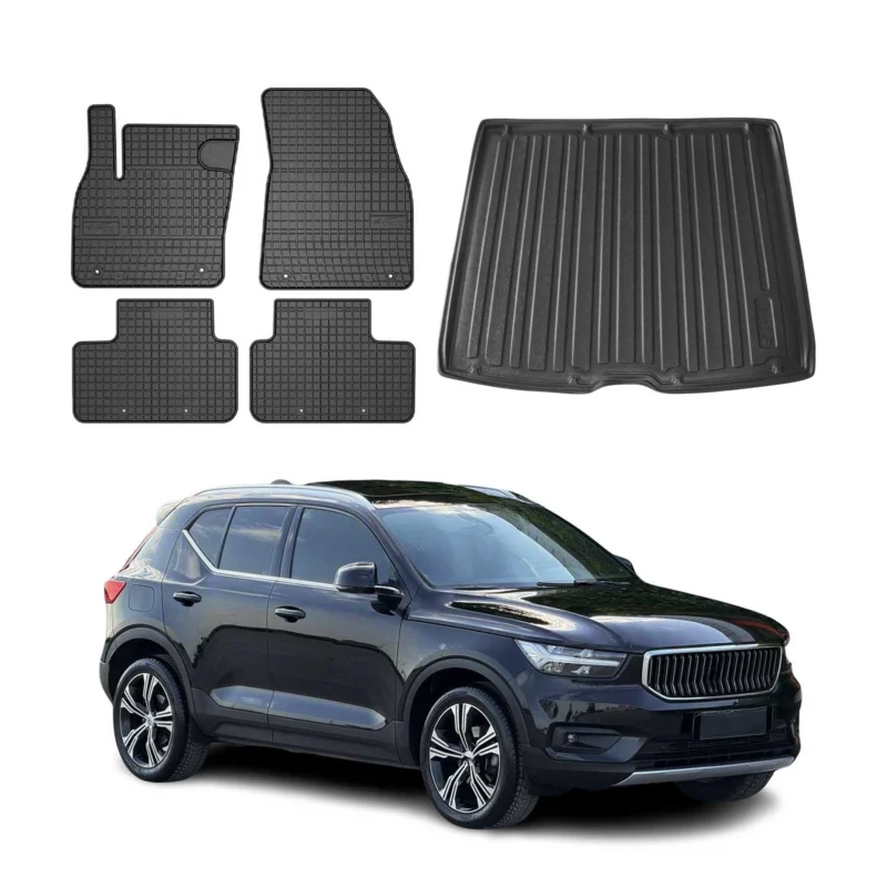 Fußmatten & Kofferraumwanne Set für Volvo XC40 2018-2026 Gummi TPE Schwarz 5x