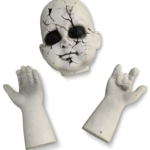 Morceaux de poupée tête et mains pour décoration d'Halloween blanc craquelé