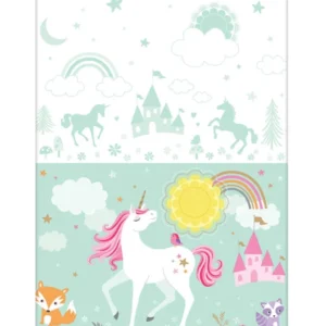 Nappe en plastique licorne magique pour anniversaire fille menthe et blanc à motifs féeriques