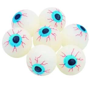 Oeil phosphorescent et rebondissant Halloween pour enfant et adulte blanc et bleu