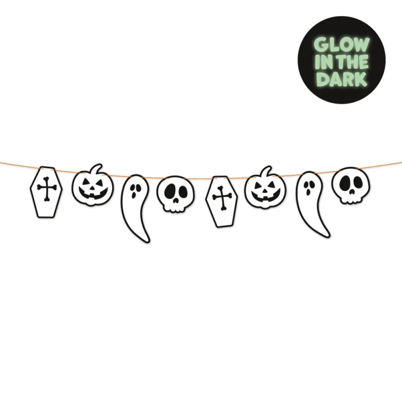 Papieren Slinger 2m Glow in the Dark Halloween Boo van WeFiesta koop je bij Partywinkel
