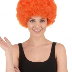 Perruque de clown pour adulte orange frisée volumineuse