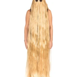Perruque extra longue blonde pour adulte avec chapeau et lunettes