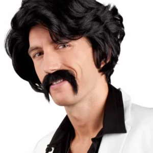 Perruque noire avec moustache pour homme