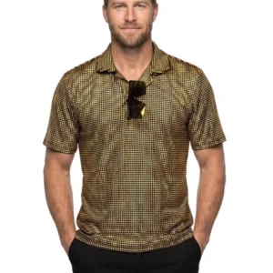 Luxus Disco-Poloshirt mit goldenen Pailletten für Herren