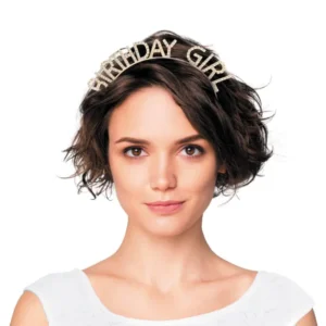 Serre-tête Happy Birthday pour adulte doré strassé Birthday Girl