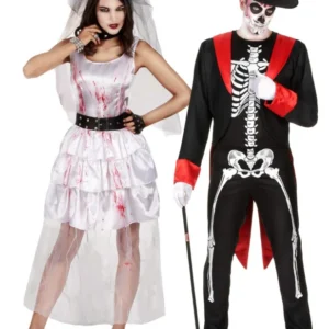 Blutiges Brautpaar-Paarkostüm Halloween-Verkleidung weiss-schwarz-rot