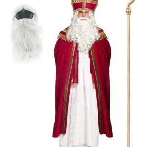 Sankt Nikolaus Kostüm Set mit Bischofsstab, Bart und Perücke für Erwachsene
