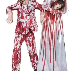 Blutiges Brautpaar-Paarkostüm Halloween-Paarkostüm weiss-rot