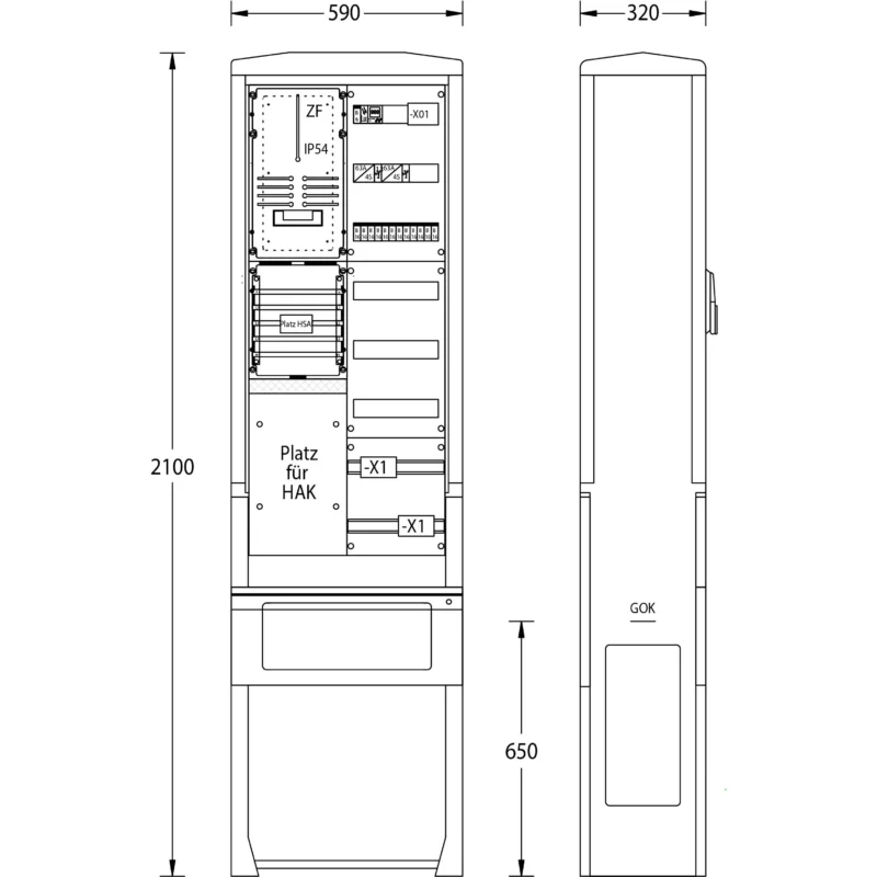 uesa - Zähler-Komplettschrank Straßenbeleuchtungssäule SB-S-4G E.ON HanseAG 2100x590x320mm