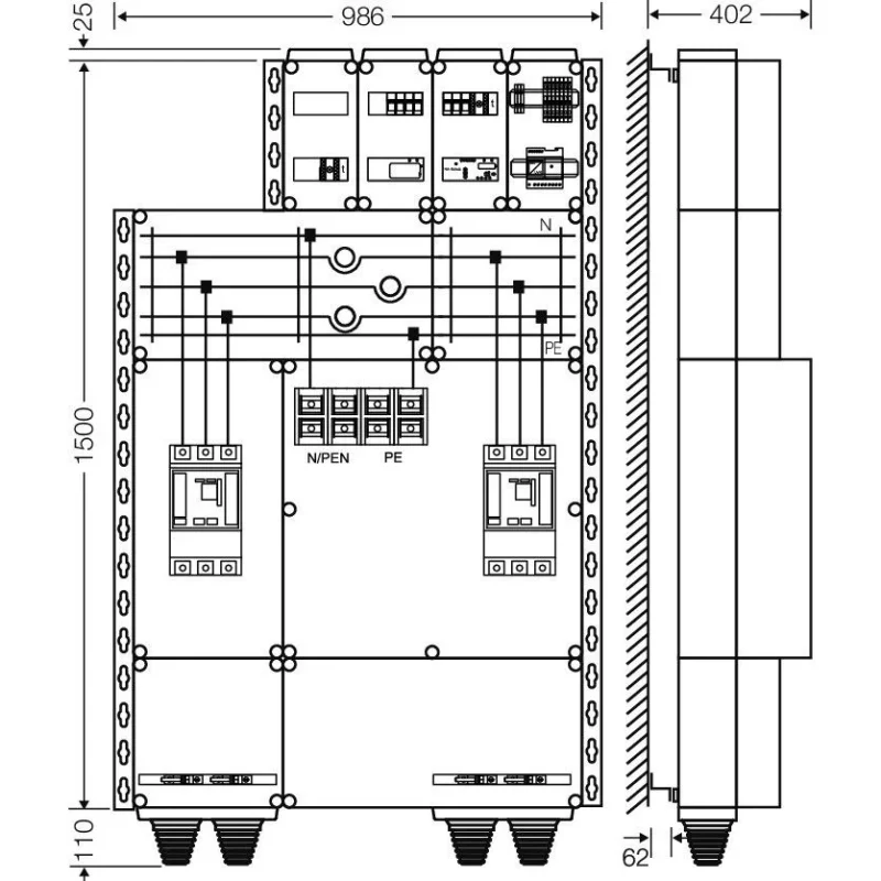 Hensel - Verteilerbaugruppe mit Leistungsschalter Mi AE 6655 200kW/220kVA, 3-p
