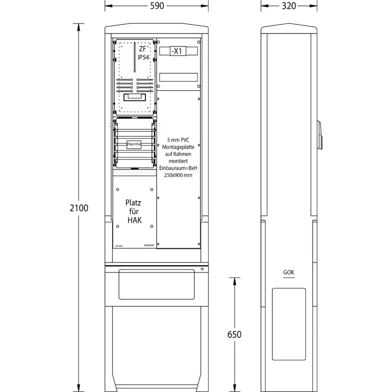 uesa - Zähler-Komplettschrank Zähleranschlusssäule ZAS-S-1-1MP Avacon 2100x590x320mm
