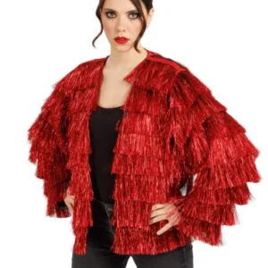 Damen Festivaljacke rote Metallic-Fransen