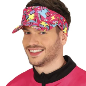 Visière années 80 pour adulte rose avec motifs géométriques colorés